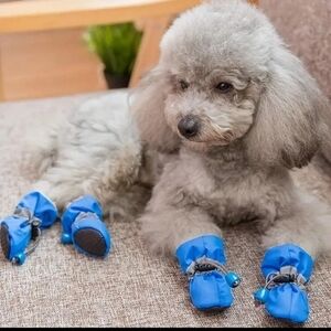 4PCS Paw‎ Protectors Waterproof Anti-Slip Dog Boots Blue and Silver Large